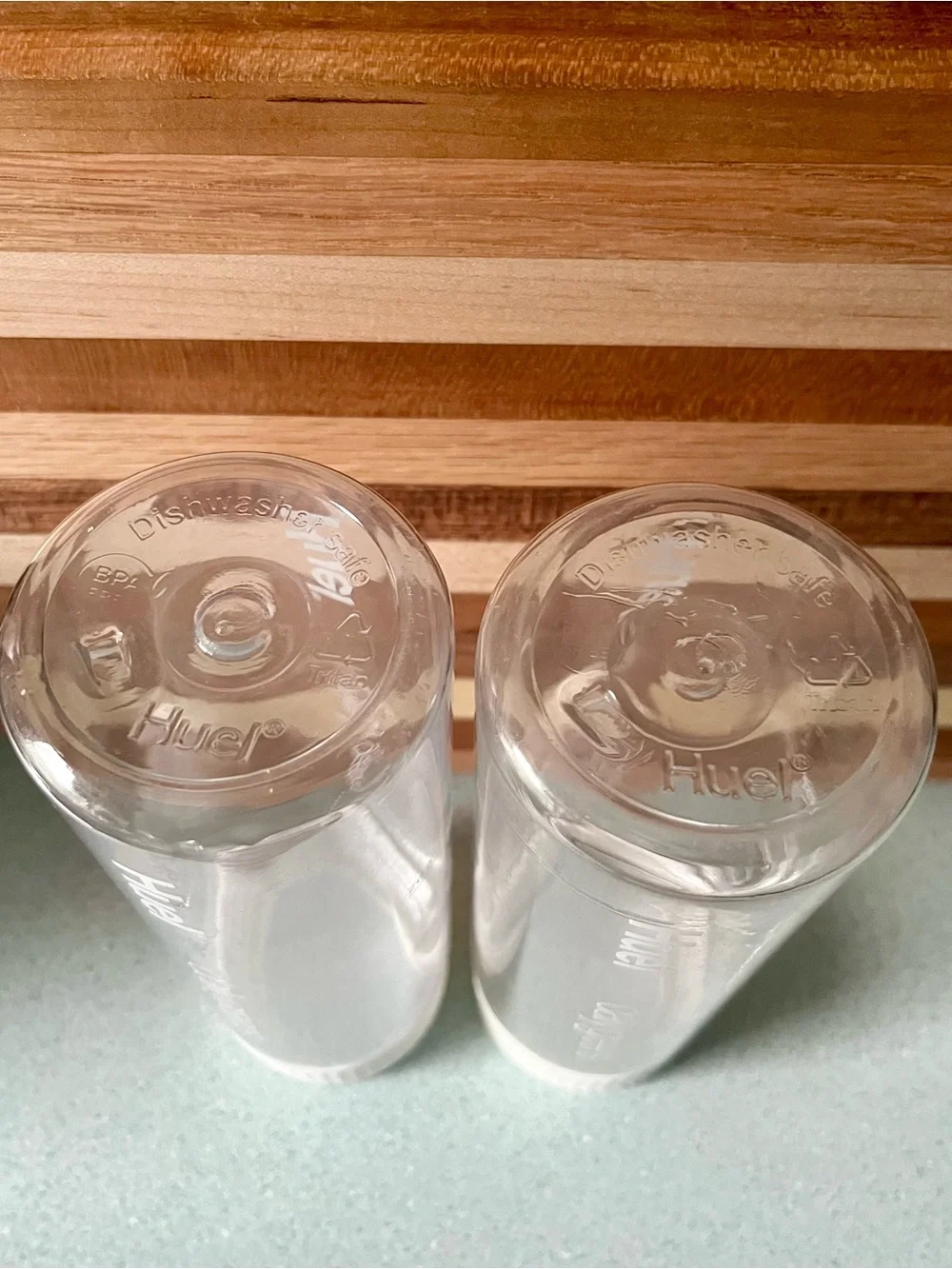 2 Huel Daily Greens Bottles BPA Free Clear with White Lid Dishwasher Safe 13.5oz